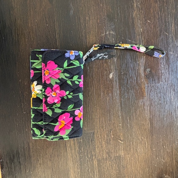 Vera Bradley Black Quilted Wristlet with Bright Floral Print - Picture 3 of 5